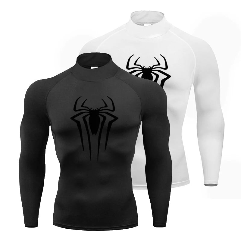 Mens Running T-shirts Compression Shirt Fitness Tight Long Sleeve Sport T Shirt Long-legged Spider Workout Quick Dry Rashgards